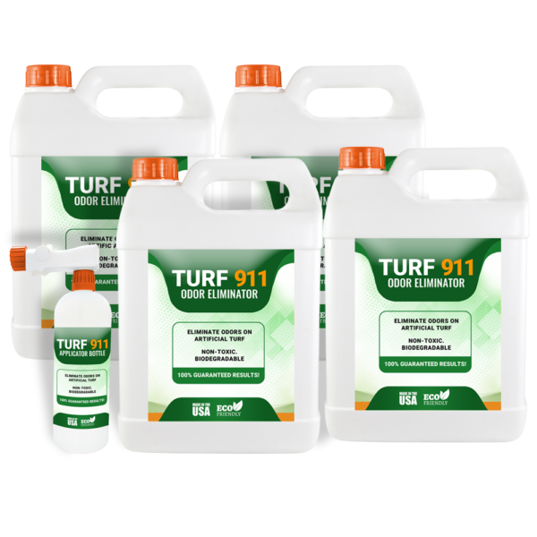 Eliminate pet urine odors on artificial turf with Turf 911 - 1 case of gallons.
